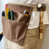Tool Waist Apron, Heavy Duty Waxed Canvas Tool Belt, Waist Tool Belt with Pockets and 2 Hammer Loops, Adjustable Length（brown）