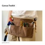 Tool Waist Apron, Heavy Duty Waxed Canvas Tool Belt, Waist Tool Belt with Pockets and 2 Hammer Loops, Adjustable Length（brown）