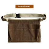 Tool Waist Apron, Heavy Duty Waxed Canvas Tool Belt, Waist Tool Belt with Pockets and 2 Hammer Loops, Adjustable Length（brown）
