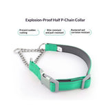 Collar for Dogs No-Pull Adjustable Training Collar with Stainless Steel Chain - Genuine Leather Anti-Slip Design for Small,Medium,Breed Dogs - Green (M)