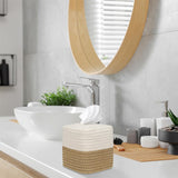 Square Boho Tissue Box Cover: Hand-Woven Holder for Bathroom, Table & Kitchen – Open-Bottom Design Decorative Cover for Home, Office & Farmhouse Decor（White+Khaki）
