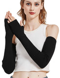 Women's Warm Long Fingerless Gloves Winter Arm WarmerBlend Warm Arm Warmers Super Soft Long Fingerless Gloves for Women（black） In Australia - Darrahopens