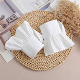 2 pairs Fake sleeve cuffs, lotus leaf layered cuffs, women's detachable fake sleeve cuffs, pleated long sleeved shirt cuffs, gloves（White）