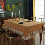 Tablecloth, rural rectangular tablecloth, washable tablecloth, farmhouse, home, vacation, party, table decoration（Turmeric+beige lotus edge 100*140CM）