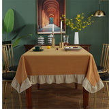 Tablecloth, rural rectangular tablecloth, washable tablecloth, farmhouse, home, vacation, party, table decoration（Turmeric+beige lotus edge 100*140CM）
