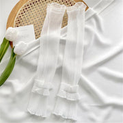 2 pairs Women's Long Tulle Gloves Lace Semi Sheer Ruffle Sleeves Fingerless Gloves Sunscreen Dress Costume Accessory