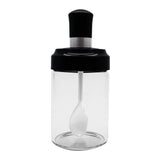 2 pack Condiment Pots with Spoon and Lid Clear Glass Containers Jars for Storing and Dispensing Spice Salt Sugar Pepper（250ml）