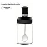 2 pack Condiment Pots with Spoon and Lid Clear Glass Containers Jars for Storing and Dispensing Spice Salt Sugar Pepper（250ml）