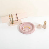 Round Jewelry Organizer Plate, Top suede Jewelry Display Tray, Empty Jewelry Showcase Tray for Necklaces, Bracelets, Rings, Earrings (Pink-Small, 4.7 x 4.7 in)