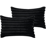 Fur Plush Lumbar Throw Pillow Covers 12x20 Set of 2, Luxury Soft Fluffy Striped Decorative Pillow Covers for Sofa, Couch, Living Room, Black（Only pillow cover） In Australia - Darrahopens