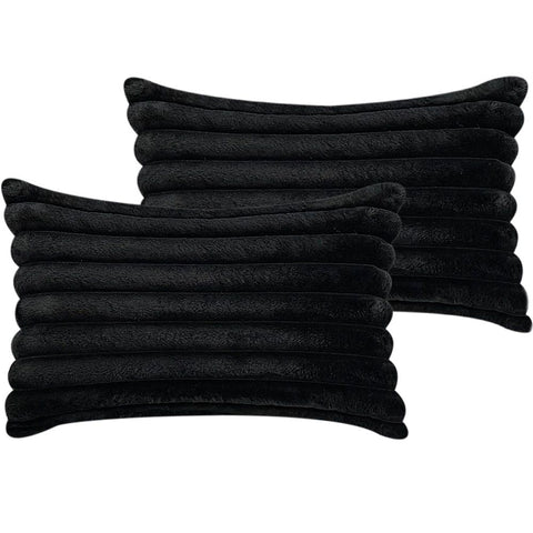 Fur Plush Lumbar Throw Pillow Covers 12x20 Set of 2, Luxury Soft Fluffy Striped Decorative Pillow Covers for Sofa, Couch, Living Room, Black（Only pillow cover） In Australia - Darrahopens