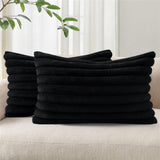 Fur Plush Lumbar Throw Pillow Covers 12x20 Set of 2, Luxury Soft Fluffy Striped Decorative Pillow Covers for Sofa, Couch, Living Room, Black（Only pillow cover） In Australia - Darrahopens