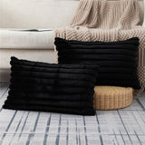 Fur Plush Lumbar Throw Pillow Covers 12x20 Set of 2, Luxury Soft Fluffy Striped Decorative Pillow Covers for Sofa, Couch, Living Room, Black（Only pillow cover） In Australia - Darrahopens