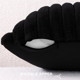 Fur Plush Lumbar Throw Pillow Covers 12x20 Set of 2, Luxury Soft Fluffy Striped Decorative Pillow Covers for Sofa, Couch, Living Room, Black（Only pillow cover）