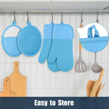 BPA-Free Soft Silicone 4 Piece Oven Mitts & Pot Holders Set - Ultra Heat Resistant Oven Mitts - Long Slip Resistant Pot Holders, Flexible Oven Gloves