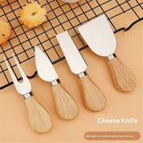 4-Piece Stainless Steel Cheese Knife Set with Wood Handles for Charcuterie Board, Includes 3 Knives & 1 Fork, Hosting Essentials