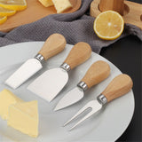 4-Piece Stainless Steel Cheese Knife Set with Wood Handles for Charcuterie Board, Includes 3 Knives & 1 Fork, Hosting Essentials