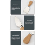 4-Piece Stainless Steel Cheese Knife Set with Wood Handles for Charcuterie Board, Includes 3 Knives & 1 Fork, Hosting Essentials