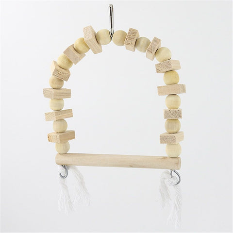 2 pack Wooden Bird Swing for Cockatiels Parrot Perch Hanging Toys Parakeets Birdcage Stands Cage Playground Play Gyms Accessories Bead Bell Climbing Toy for Lovebirds
