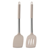 Pack of 2 Silicone Solid Turner, Non Stick Slotted Kitchen Spatulas, High Heat Resistant BPA Free Cooking Utensils, Ideal Cookware for Fish, Eggs, Pancakes(Stainless Steel Khaki)