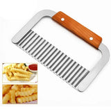 Set of 2 Crinkle Chopper, Wavy Potato Soap Cutting Tool French Fry Slicer Stainless Steel Blade Wooden Handle Serrator Chopping Knife