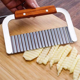 Set of 2 Crinkle Chopper, Wavy Potato Soap Cutting Tool French Fry Slicer Stainless Steel Blade Wooden Handle Serrator Chopping Knife