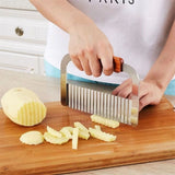 Set of 2 Crinkle Chopper, Wavy Potato Soap Cutting Tool French Fry Slicer Stainless Steel Blade Wooden Handle Serrator Chopping Knife