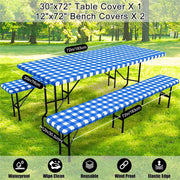 Picnic Table Cover with Bench Covers, Waterproof Elastic Fitted Tablecloths for 6 Foot Rectangle Tables, Washable Buffalo Plaid Tablecloth for Camping, Outdoor (30"x72")，Only Picnic Table Cover