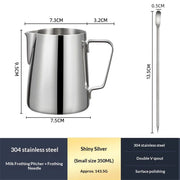 Milk Frothing Pitcher, Thicker Version 350ml 12oz Steaming Pitchers Stainless Steel Milk Coffee Cappuccino Latte Art Barista Steam Pitchers Milk Jug Cup with Decorating Pen