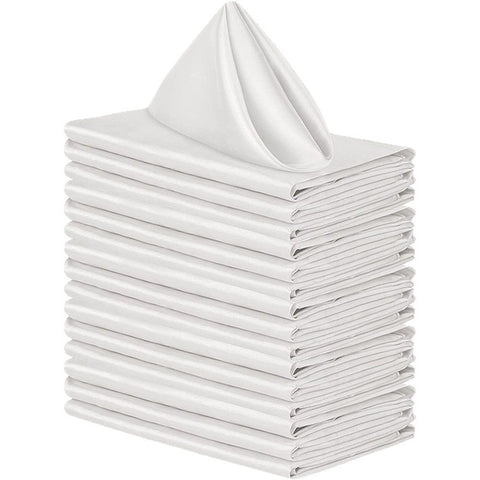 24 Pack, White Cloth Napkins 17x17 Inches, Polyester Hemmed Edges, Washable and Reusable Ideal for Parties, Weddings and Dinners