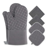 Oven Mitts and Pot Holders Sets 6pcs, Kitchen Oven Glove,High Heat Resistant 550 Degree Extra Long Oven Mitts and Potholders with Non-Slip Silicone Surface for Home Essentials (Grey)