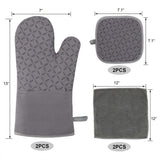 Oven Mitts and Pot Holders Sets 6pcs, Kitchen Oven Glove,High Heat Resistant 550 Degree Extra Long Oven Mitts and Potholders with Non-Slip Silicone Surface for Home Essentials (Grey)