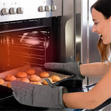 Oven Mitts and Pot Holders Sets 6pcs, Kitchen Oven Glove,High Heat Resistant 550 Degree Extra Long Oven Mitts and Potholders with Non-Slip Silicone Surface for Home Essentials (Grey)
