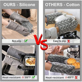 Oven Mitts and Pot Holders Sets 6pcs, Kitchen Oven Glove,High Heat Resistant 550 Degree Extra Long Oven Mitts and Potholders with Non-Slip Silicone Surface for Home Essentials (Grey)