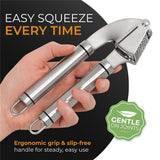 Garlic Press Stainless Steel - Premium Professional Grade Garlic Mincer, Crusher & Peeler Set - Easy Clean, Dishwasher Safe & Rust-proof