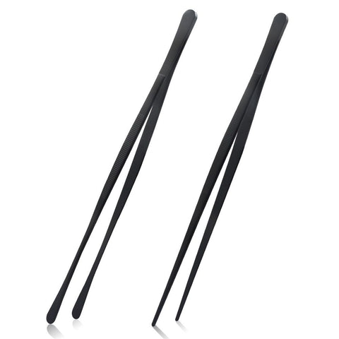 2 Pcs 12-inch Cooking Tweezers Tongs Precision Serrated Tips, Stainless Steel Professional Chef Tweezer Kitchen Tools for BBQ, Plating and Serving (Black) In Australia - Darrahopens