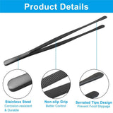 2 Pcs 12-inch Cooking Tweezers Tongs Precision Serrated Tips, Stainless Steel Professional Chef Tweezer Kitchen Tools for BBQ, Plating and Serving (Black) In Australia - Darrahopens