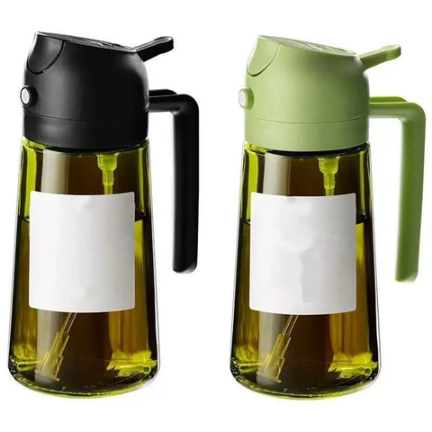 16oz/470ml Glass Olive Oil Sprayer for Cooking – 2 in 1 Olive Oil Dispenser Bottle for Kitchen Gadgets and Air Fryer Accessories, Salad, BBQ - Black & Green, Only Olive Oil Sprayer In Australia - Darrahopens