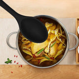 Heat Resistant Silicone Spoons: 10.8in Solid & Slotted Kitchen Cooking Spoon, Nonstick Long Rubber Utensil, Sturdy for Mixing, Serving, Stirring, Frying, Draining (Black, 2PCS)