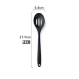 Heat Resistant Silicone Spoons: 10.8in Solid & Slotted Kitchen Cooking Spoon, Nonstick Long Rubber Utensil, Sturdy for Mixing, Serving, Stirring, Frying, Draining (Black, 2PCS)