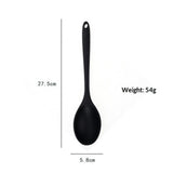 Heat Resistant Silicone Spoons: 10.8in Solid & Slotted Kitchen Cooking Spoon, Nonstick Long Rubber Utensil, Sturdy for Mixing, Serving, Stirring, Frying, Draining (Black, 2PCS)