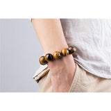 Mens Tiger Eye Stone Beaded Bracelet, Large 14mm Natural Gemstone Beads Bracelet,Stretchable Chunky and Manly looking