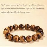 Mens Tiger Eye Stone Beaded Bracelet, Large 14mm Natural Gemstone Beads Bracelet,Stretchable Chunky and Manly looking