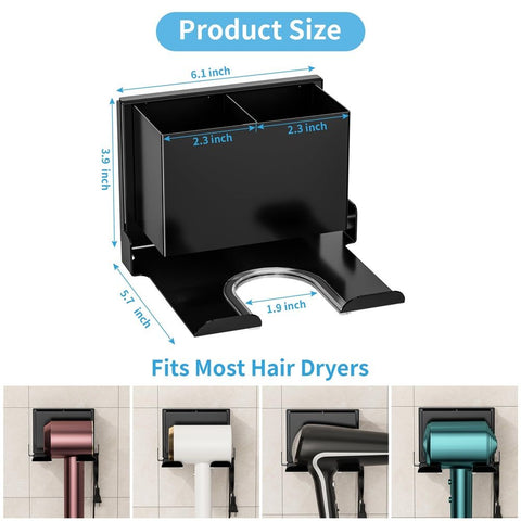 Hair Dryer Holder Wall Mounted, Metal Hair Dryer Holder for Bathroom, Blow Dryer Holder with Plug Cord Organizer, Self Adhesive or Screw Hair Tool Organizer for Bathroom, Makeup Room, Cabinet, Black In Australia - Darrahopens