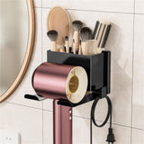 Hair Dryer Holder Wall Mounted, Metal Hair Dryer Holder for Bathroom, Blow Dryer Holder with Plug Cord Organizer, Self Adhesive or Screw Hair Tool Organizer for Bathroom, Makeup Room, Cabinet, Black In Australia - Darrahopens