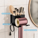 Hair Dryer Holder Wall Mounted, Metal Hair Dryer Holder for Bathroom, Blow Dryer Holder with Plug Cord Organizer, Self Adhesive or Screw Hair Tool Organizer for Bathroom, Makeup Room, Cabinet, Black In Australia - Darrahopens