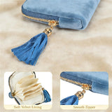 Jewelry Case Small with Tassel Zipper, Soft Velvet Travel Jewelry Organizer Pouch for Necklaces, Rings and Earrings, Portable Multi Layer Jewelry Bags, Anti Tangle Storage（2pcs)