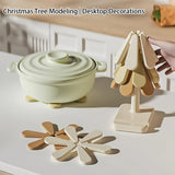 Christmas Tree Set of 4，Trivets for Hot Dishes, Natural Foldable Kitchen Tree Shape  for Pots, Pans, Bowls & Teapots，Heat-Resistant, Space-Saving, Kitchen Decor Placemats (A, Round) In Australia - Darrahopens