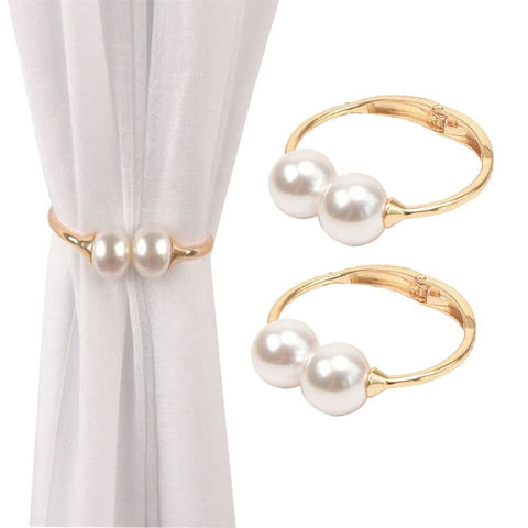 Curtain Tiebacks, Pearl Bracelet Decorative Curtain Tie Backs Wrist can be Worn 2Pcs Window Curtain Tieback for Home Office Decor Drapery Curtain holdbacks with Ties (Gold) In Australia - Darrahopens