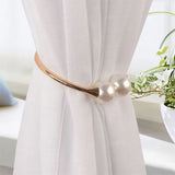 Curtain Tiebacks, Pearl Bracelet Decorative Curtain Tie Backs Wrist can be Worn 2Pcs Window Curtain Tieback for Home Office Decor Drapery Curtain holdbacks with Ties (Gold)